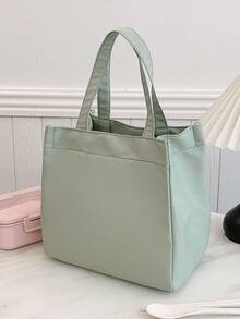 Bolsa de Almuerzo Aislada de unicolor Portátil, Caja de Almuerzo y Bolsa de Frutas Gruesa y Linda para Estudiantes - Verde - Ver 3