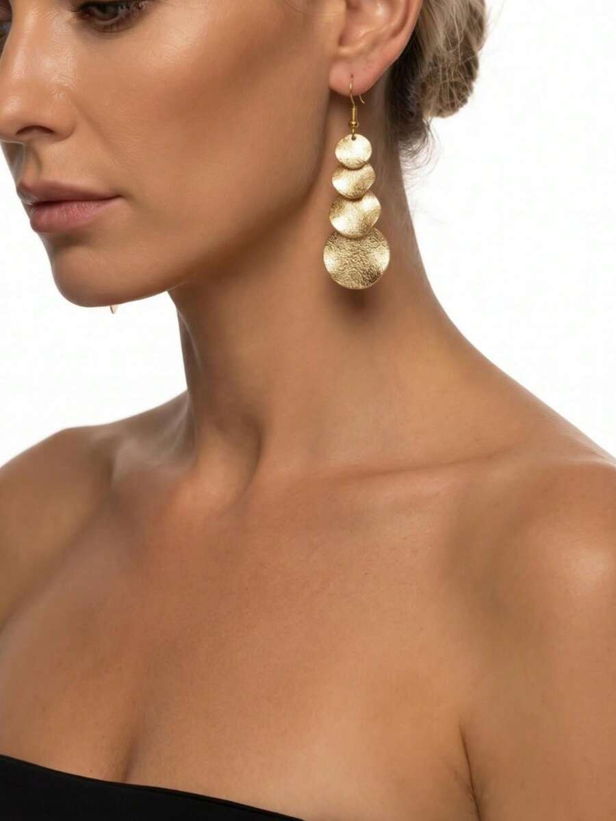 2pcs Minimalist Multi-Layer Frosted Round Gold Women's Earrings Suitable For Daily Wear, Party, Holiday Gift - Yellow Gold - View 1