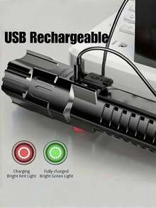 1/2pcs Ultra Bright Rechargeable LED Flashlight, Compact Zoomable Handheld Torch, Suitable For Outdoor Camping, Fishing, Hunting, Hiking, Exploration And Emergency Use, Built-In Battery - A - View 9