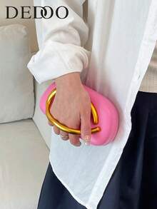 復古金屬方盒手拿包 女款單肩斜挎鏈條包 晚宴包 派對包 正式包 舞會包 婚禮包 新娘包 - 粉色 - 查看 6