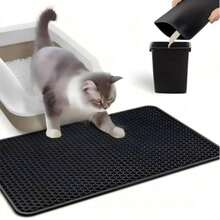 Double-Layer Honeycomb Design Cat Litter Mat, Waterproof, Anti-Slip And Urine-Collecting Function, Helps Collect Cat Litter, Suitable For Various Cat Litter Boxes, Sandboxes, Cat Supplies, Cat Bedding, Cat Beds, Dog Feeding Mat, Urine-Proof Mat, Sleeping Mat - Black - View 1