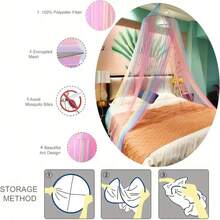 Princess Mosquito Net Canopy, Elegant Round Dome Girl Mosquito Net, Suitable For Twin/Full/Queen/King Size Beds, Room Decor Curtain, Universal For Baby Crib And Adult Bed, Easy Ceiling Installation - A - View 7