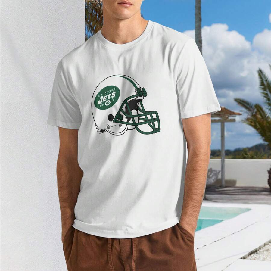 New York Jets Men's T-Shirt, Soft And Stretchy Cotton, Round Neck, Comfortable Slim Fit, Breathable And Durable, Basic For Everyday Wear, Office Or Casual Outings - 白色 - 查看 1