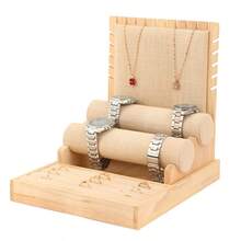 1 buah Set Stand Pajangan Perhiasan Kayu Linen, Dudukan Kalung, Tempat Anting, Rak Penyimpanan Gelang, Cocok untuk Fotografi Butik Ritel, Kombinasi yang Dapat Disesuaikan - MultiWarna - View 10