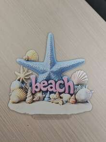 1 pieza Decoración de pared 2D acrílica con tema de playa bohemia, con concha, estrella de mar y base de arena, adecuada para dormitorio, sala de estar, comedor, zona frente al agua - A - Ver 6