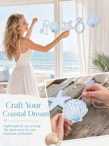 1 Set Beach Theme "Farewell Party" Toast Banner, Blue Beach Bride Or Bachelorette Party Decoration, Seashell Champagne Glasses, Wedding Ring Shaped Paper Beach Shell Party Banner, Natural Seashell Starfish Decor, Ocean Theme Party Supplies, Summer Beach Birthday Party/Baby Shower Party Decoration - View 3