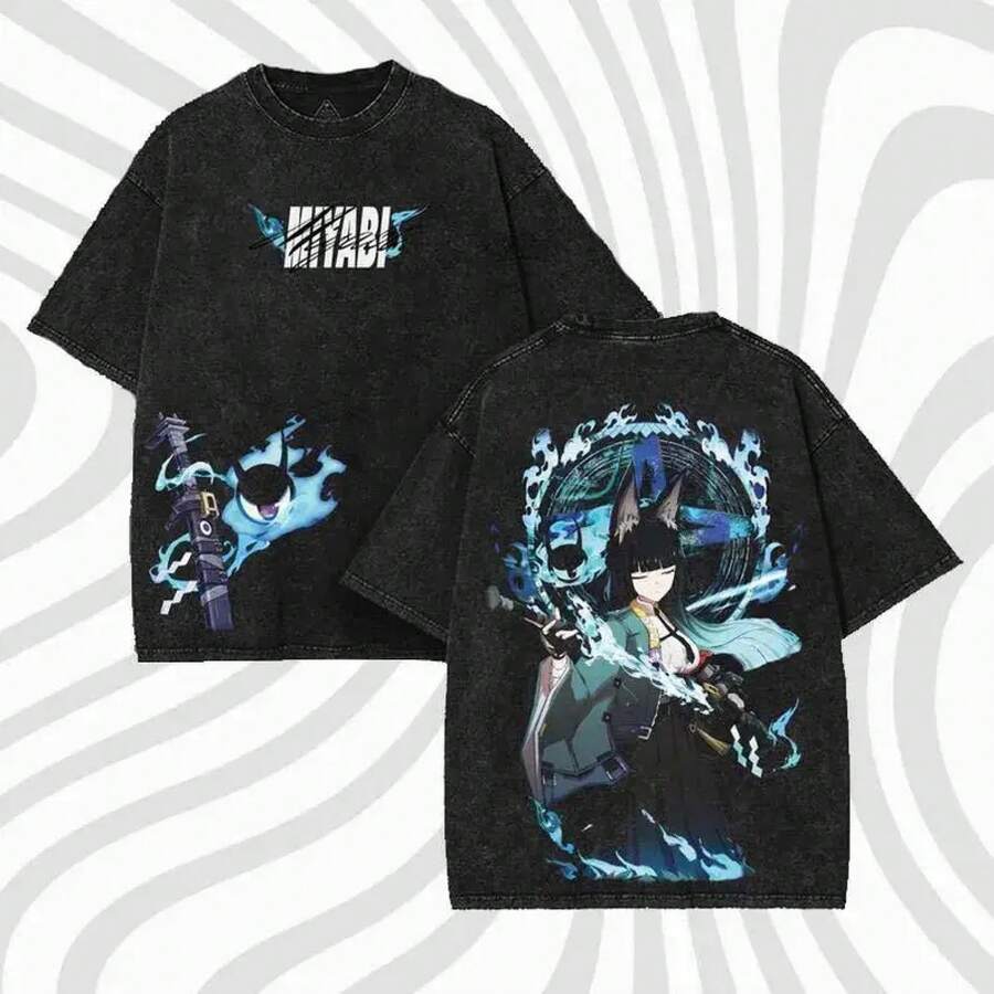 Vintage Video Game Character Graphic Print T-Shirt, Retro Style With Acid Wash, Thick Cotton And Loose Fit, Short Sleeve, Hip Hop Style, Urban Clothing, Casual And Modern - 黑色 - 查看 1