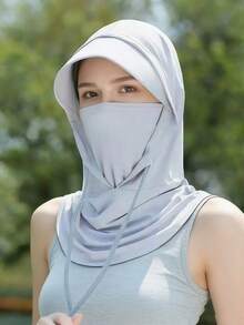 1pc Unisex Sun Protection Face Mask Hat Combo, Summer Sun Hat For Women, Full Face Ice Silk Breathable Neck Gaiter, Driving Cycling Face Cover Neck Guard, Suitable For Daily Outings, Shopping, Travel, Sun Protection - Multicolor - View 9