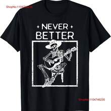 Never Better Skeleton Playing Guitar Country Music T Shirt Vintage Washed Soft Breathable Streetwear Stretched - 款式 - 查看 1