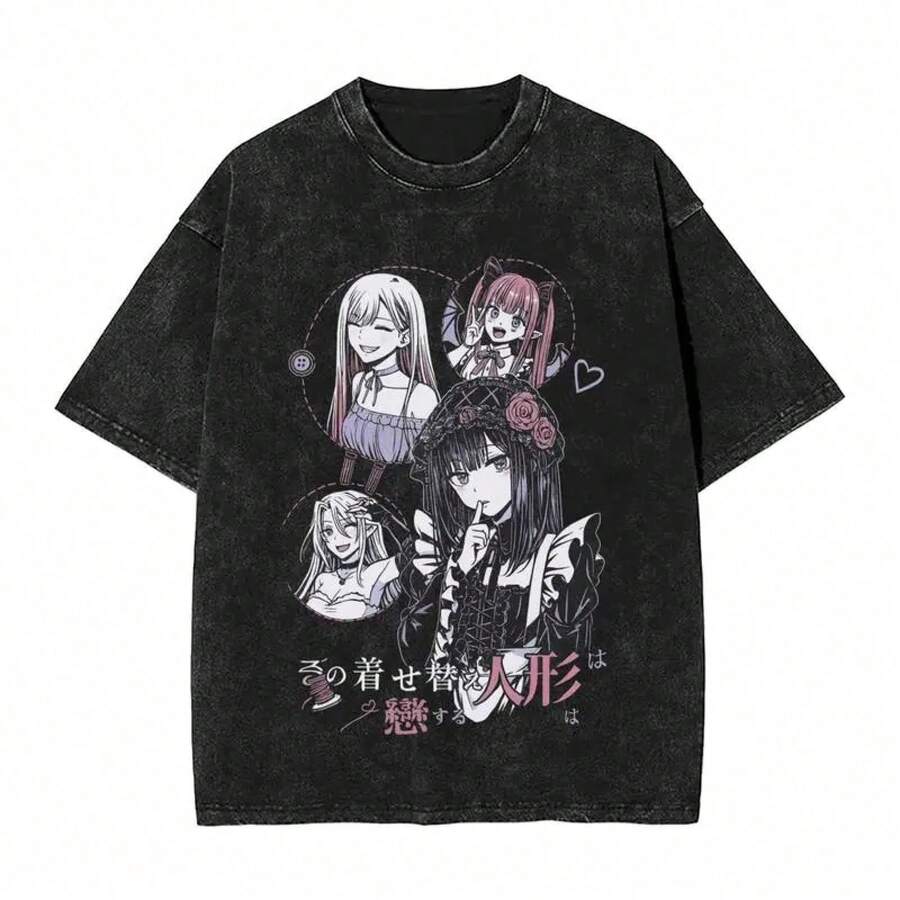 My Dress Up Darling Marin Kitagawa T-Shirt, Hip Hop Style, Washed, Harajuku, Vintage, For Men And Women, Summer Urban Clothing - 黑色 - 查看 1