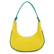 Women's Half-Moon Tote Shoulder Bag, Small, Sophisticated, Minimalist, Soft Leather - 黃色 - 查看 3