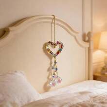 Boho Gold Chain Multicolor Gem Heart Sun Catcher Iridescent Faceted Crystal Drop Hanging Decor Aesthetic Room Window Wall Photo Prop Decoration - 20 Pink Heart-shaped Balls - View 3
