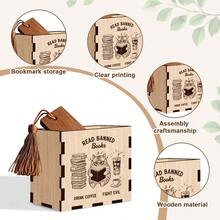 Boîte de rangement en bois pour fiches de recettes avec chat amusant, thème lecture de livres interdits & boire du café, organisateur de fiches de cuisine, cadeau pour les passionnés de livres et les amateurs de café - Multicolore - Voir 3