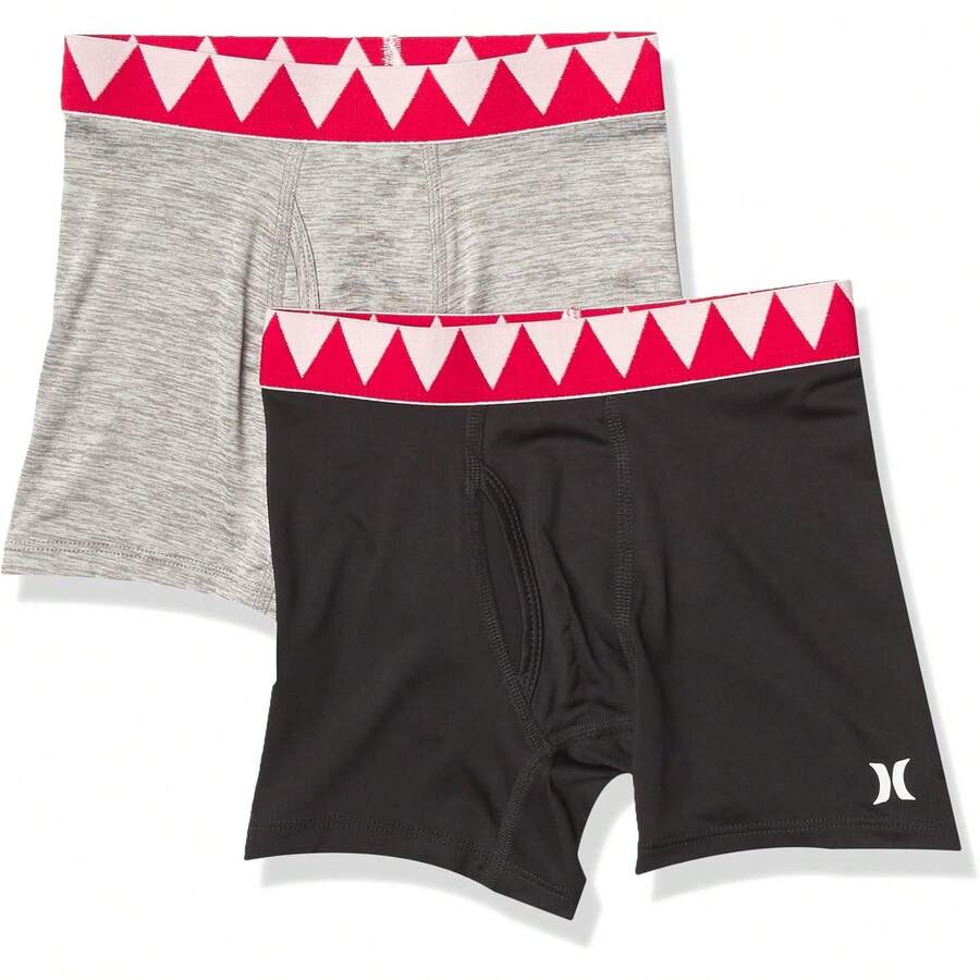 Hurley Boys Classic Boxer Briefs (2-Pack)-Discontinued - Black/Grey Shark - View 1