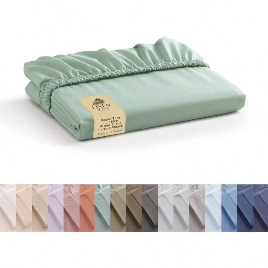 Sbana bajera ajustable de percal algodn, tamao matrimonial, color pastel Turk, 1 sbana bajera de bolsillo profundo, ropa de cama crujiente y fresca, 54x 75+ 15 pulgadas - Turco pastel - Ver 1