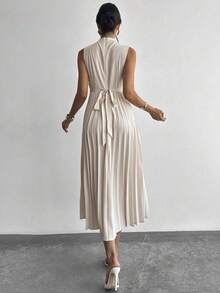 Vestido de línea A con cuello swing, sin mangas y con volantes/Falda paraguas/Ropa de vuelta al colegio/Ropa escolar/Fiesta/Estilo de mujer d - Marrón - Ver 8