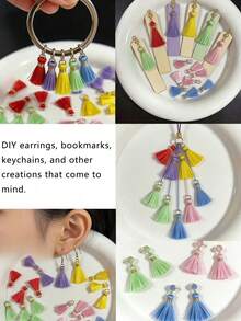 50pcs Colorful Mini Tassel Pendants, Earrings, Bracelets, Keychains, Handmade DIY Jewelry Accessories Decorations - Multicolor - View 5