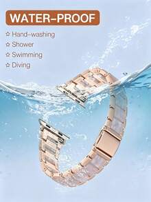 Compatible With Apple Watch Band 38/40/41/42/44/45/46/49mm Fashion Wristbands Women, Stainless Steel + Resin Metal Replacement For I Watch - Rose Gold - View 6