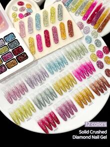 XEIJAYI 12 Colores Esmalte de Uñas Gel con Patrón de Purpurina y Piedras Brillantes de Alta Saturación Semisólido, Adecuado para Uso Especial en Salones de Uñas - Multicolor - Ver 4