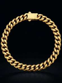 Men's Chain Bracelet, 1pc Men's Stainless Steel Clasp Bracelet - Gold - View 3