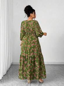 Vestido de manga corta con estampado floral, ligero, elegante y casual para uso diario y vacaciones, para mujer de talla grande, primavera/ve - amarillo ganso - Ver 3