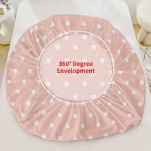 3pcs Sweet Style Pink Heart Pattern Printed Bed Sheet Set (1 Bed Sheet + 2 Pillowcases, Pillow Inserts Not Included), 90g Soft Polyester Fiber Breathable Mattress Protector, Quick-Dry, Fade-Resistant, High Elasticity, Non-Slip, Washable Bed Sheet Suitable For Apartment, Dorm, Home Bedroom Decor - Multicolor - View 11