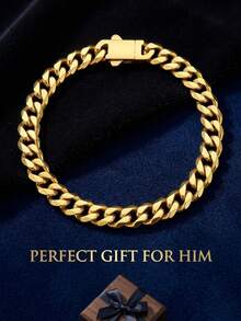 Men's Chain Bracelet, 1pc Men's Stainless Steel Clasp Bracelet - Gold - View 8