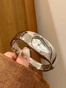 1件金色橢圓形女款石英手錶，優雅時尚，適合日常佩戴、生日與畢業禮物、休閒聚會與宴會 - 銀色 - 查看 2