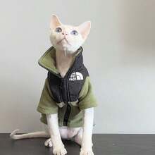6 Colors Optional Cat Fleece Jacket, Thick Warm, Sphynx Devon Rex, Outdoor & Indoor, Anti-Shedding, Belly Protection, High Quality - Green - View 4