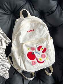 清新蘋果刺繡小後背包，學生上學通勤休閒百搭款，大容量主隔層可輕鬆收納筆電、教科書、文具與日常必需品，適合作為學生書包、輕便通勤包或休閒外出購物配件，無吊飾，隨機 Logo - 彩色 - 查看 6