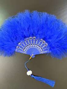 1pc Luxury Plush Feather Hand Fan, Suitable For Wedding/Bachelorette Party/Halloween/Themed Party, Performance And Cosplay Accessory - Multicolor - View 7