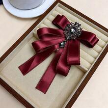 1pc British Style Brooch, Bow Lapel Pin, Large Black Bow, Pendant Brooch, Shirt Coat Accessory, Vintage Brooch - White - View 14