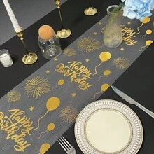 1件裝生日快樂金色箔氣球桌旗，慶典儀式桌旗，適用於生日派對、同學會、家庭聚會、聖誕節、節日氛圍桌飾 - 白色 - 查看 8