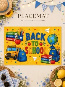 1pc-Back To School Table Runner And Placemats Set, Yellow School Bus Linen Table Decor With Books, Apple, Globe And Stars For Welcome Back Party, Teacher Classroom, Dining Room And Kitchen - Multicolor - View 13