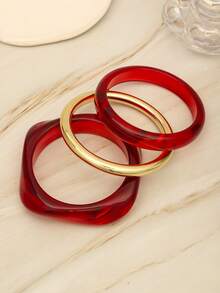 3pcs Women's Resin Bangle Bracelets Geometric Round Design Unique Personalized Jewelry - Red - View 4