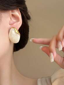 1 par de pendientes de botón para mujer con forma asimétrica minimalista, textura única, estilo vintage elegante, adecuados para uso diario y reuniones casuales, otoño/invierno - Champán - Ver 5