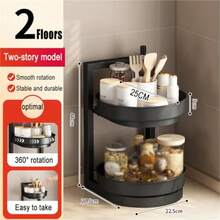 Rotating Double Tier Spice Rack Organizer for Cabinets, Spice and Condiment Storage, Shelf and Cabinet Organization - Negro - Ver 3