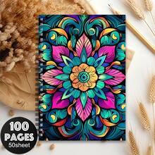 1pc Vivid Retro Mandala Floral Wreath Spiral Notebook - Art Travel Journal And Diary Planner With Beautiful Floral Design, 100 Pages, Perfect Gift For Friends And Family, Journal Writing | Intricate Pattern Cover | Paper Quality School Supplies - D - View 4