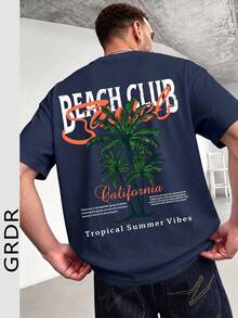 GRDR Men's Fashionable Printed Loose Short Sleeve T-Shirt | Exquisite Design | Summer Essential | Easy To Match | Showcase Your Style - Navy Blue - View 1
