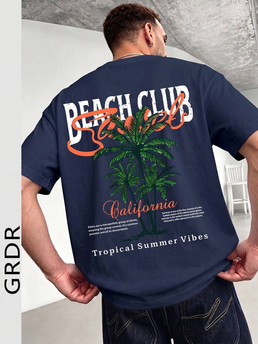 GRDR Men's Fashionable Printed Loose Short Sleeve T-Shirt | Exquisite Design | Summer Essential | Easy To Match | Showcase Your Style - Navy Blue - View 1