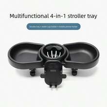 Universal Baby Stroller Tray With Phone Holder, 4-In-1 Cup Holder And Storage Organizer, Rotatable, Suitable For Wheelchairs - Black - View 8