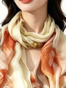 1pc New Fashionable Novel Chiffon Scarf, Thin Sun Protection Long Strip Scarf, Various Different Patterns Available, Gradient Print Beach Towel Gift Gauze Scarf Ribbon, First Choice For Travel, Vacation, And Sightseeing - Multicolor - View 1