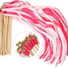 20pcs Vibrant Colorful Double Layer Ribbon Fairy Wands With Bells, Durable No Feathers No Power Required, Birthday Celebration Party Decorations - Color - View 2