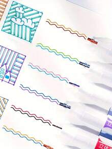 Random 1pc Dual-Line Colored Marker, Random Color - Vibrant Dual-Line 3D Effect, Single Head, Dual-Line Series, Perfect For Art, Office, And School Projects, Artistic Painting - Double-line Pen - View 5