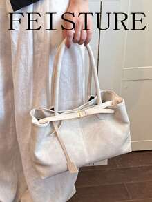 FEISTURE 1pc Large Capacity Strap Shoulder Tote Bag, Magnetic Closure, Suitable For Girls, Women, College Students, New Professionals And White-Collar Workers, Perfect For Work, Business, Commute, School - White - View 4