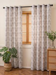 1pc Bohemian Country Vintage Wavy Print Curtain, Unique Cottage Decor Window Treatment - Grey - View 1