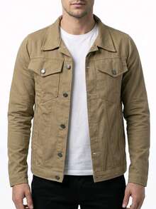 Men's Denim Jacket With Pockets And Buttons - Caqui - Ver 4