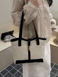 New Luxury Solid Color Premium Versatile Women's Shoulder Tote Bag - Black - View 5