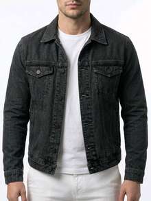 Men's Denim Jacket With Pockets And Buttons - Màu xám đen - Xem 3