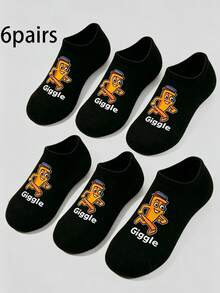 6 Pairs Men's Super Popular Giggle Cartoon Logo Short Socks, Classic Three-Color Versatile, Easily Inject Full Energy Into Your Outfit - Multicolor - View 10